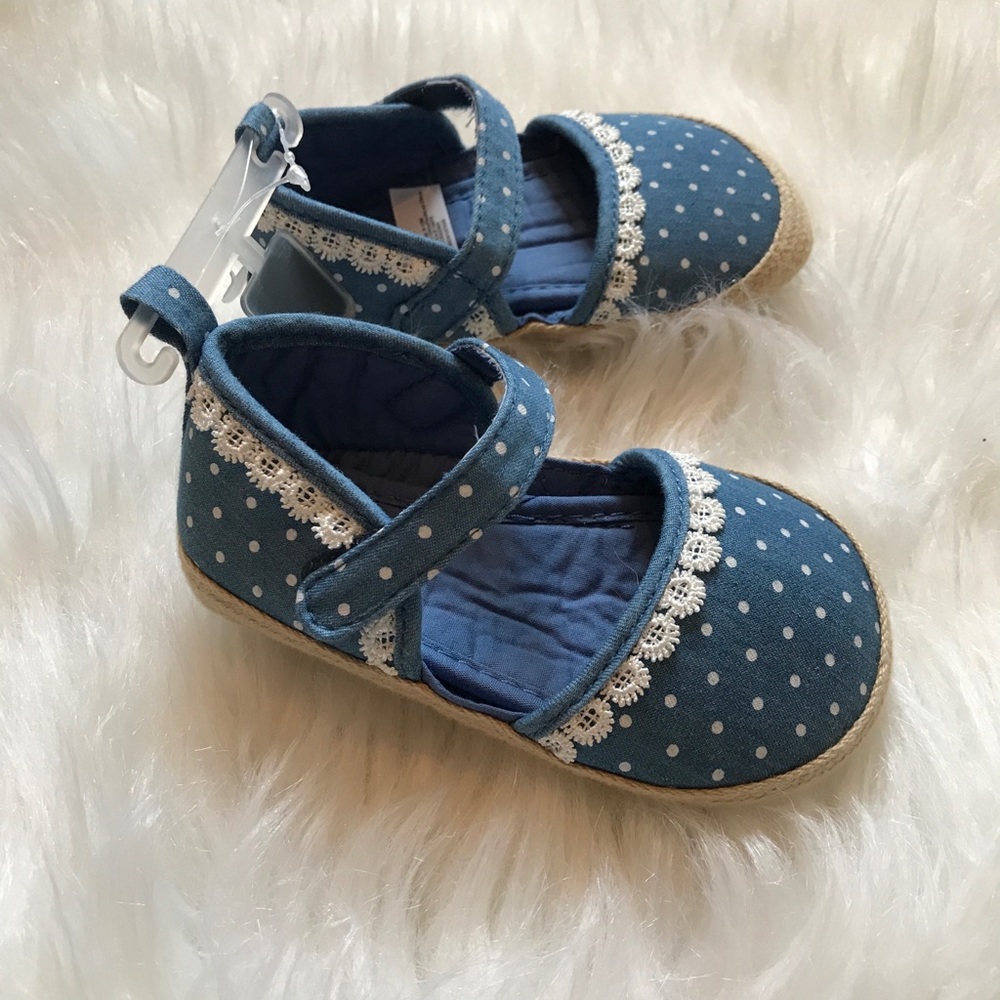 ✨NEW💙Carters OshKosh Toddler Baby Girl Blue Polka Dot Espadrille Sandal Shoes🥿 - Picture 4 of 5